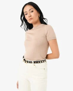 Forcast Catherine Short Sleeve Knit Light Taupe Hot