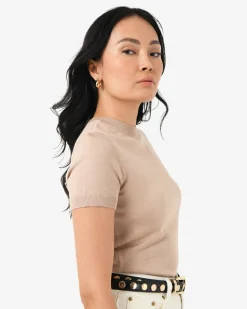 Forcast Catherine Short Sleeve Knit Light Taupe Hot