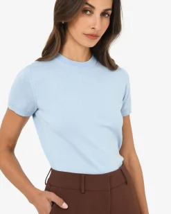 Forcast Catherine Short Sleeve Knit Cashmere Blue Hot