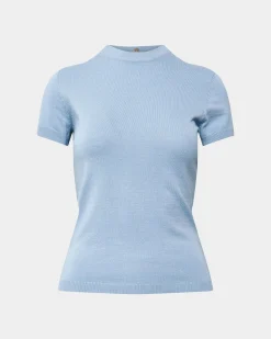 Forcast Catherine Short Sleeve Knit Cashmere Blue Hot