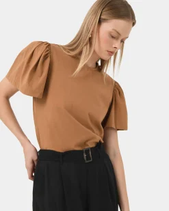 Forcast Cayla Gathered Sleeve Tee Camel Clearance
