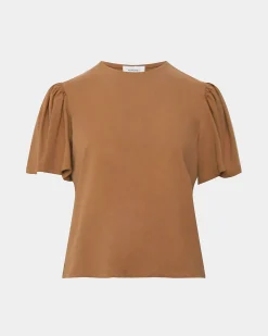 Forcast Cayla Gathered Sleeve Tee Camel Clearance
