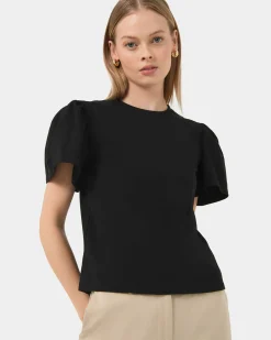 Forcast Cayla Gathered Sleeve Tee Black New