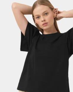 Forcast Cayla Gathered Sleeve Tee Black New
