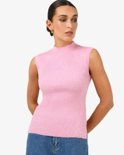 Forcast Charm Mock Neck Knit Pink New
