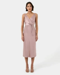 Forcast Cherish Tie-waist Midi Dress Mauve Discount