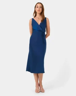 Forcast Cherish Tie-waist Midi Dress Navy