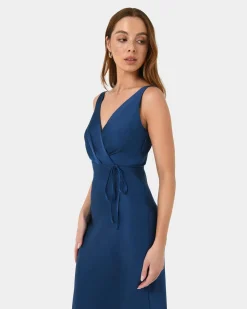 Forcast Cherish Tie-waist Midi Dress Navy