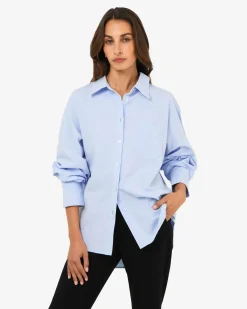 Forcast Chicago Oversized Cotton Shirt Soft Blue Online