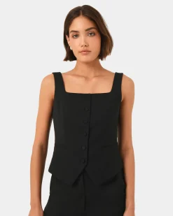 Forcast Chloe Square Neck Vest Black New