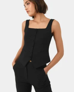 Forcast Chloe Square Neck Vest Black New