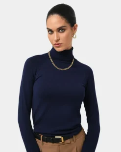 Forcast Clarisse Turtleneck Sweater Navy New