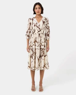 Forcast Cleo V-neck Dress Organic Brown