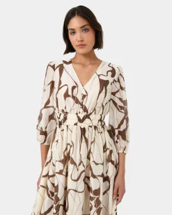 Forcast Cleo V-neck Dress Organic Brown
