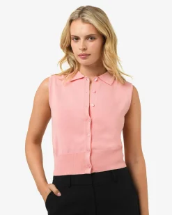 Forcast Collins Collar Knit Top Blush Pink Hot