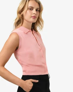 Forcast Collins Collar Knit Top Blush Pink Hot