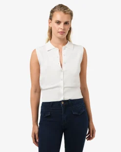 Forcast Collins Collar Knit Top Ivory