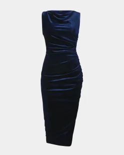 Forcast Cory Drape Midi Dress Navy Sale