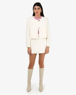 Forcast Cynthia Crop Tweed Jacket Ivory Clearance