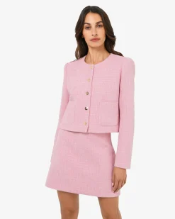 Forcast Cynthia Crop Tweed Jacket Pink Hot