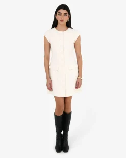 Forcast Cynthia Tweed Short Dress Ivory Discount