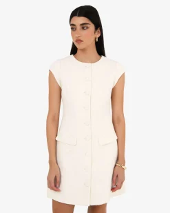 Forcast Cynthia Tweed Short Dress Ivory Discount
