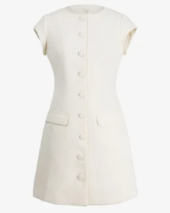 Forcast Cynthia Tweed Short Dress Ivory Discount