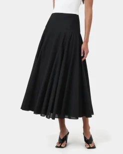 Forcast Deb Cotton Midi Full Skirt Black