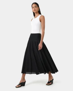 Forcast Deb Cotton Midi Full Skirt Black