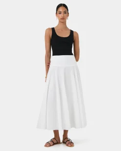 Forcast Deb Cotton Midi Full Skirt Ivory