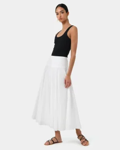 Forcast Deb Cotton Midi Full Skirt Ivory