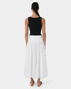 Forcast Deb Cotton Midi Full Skirt Ivory