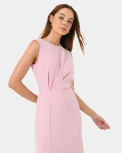 Forcast Demi Ruched Midi Dress Pastel Pink