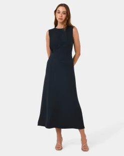 Forcast Demi Ruched Midi Dress Midnight