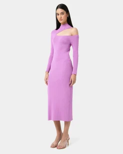 Forcast Destiny Cut Out Knit Dress Mauve Clearance