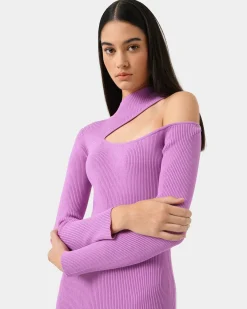 Forcast Destiny Cut Out Knit Dress Mauve Clearance