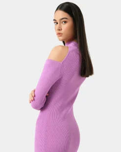 Forcast Destiny Cut Out Knit Dress Mauve Clearance
