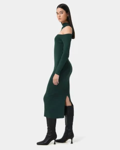 Forcast Destiny Cut Out Knit Dress Green New