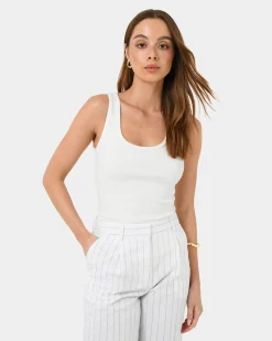 Forcast Devin Ribbed Singlet Top Ivory Sale