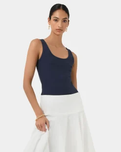 Forcast Devin Ribbed Singlet Top Navy