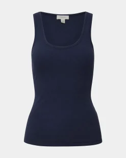 Forcast Devin Ribbed Singlet Top Navy