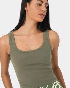 Forcast Devin Ribbed Singlet Top Vintage Khaki