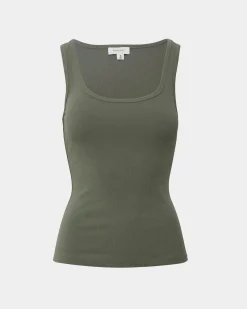 Forcast Devin Ribbed Singlet Top Vintage Khaki
