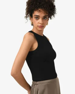 Forcast Devon Cotton Blend Singlet Black New