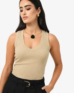 Forcast Devon V-neck Singlet Oat Best