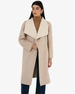Forcast Diana Wool Blend Cocoon Coat Oat Marle New