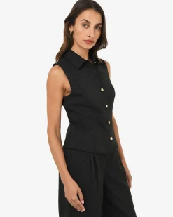 Forcast Dolly Collared Vest Black Sale