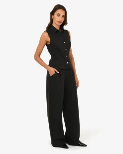 Forcast Dolly Pleated Wide Leg Pants Black Hot