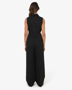 Forcast Dolly Pleated Wide Leg Pants Black Hot