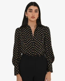 Forcast Dotti Polka Dot Printed Blouse Black Polka Dot Discount